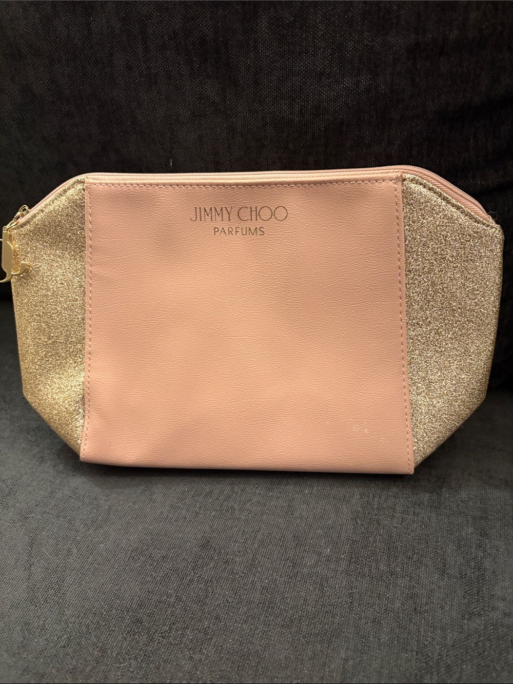 Jimmy Choo Pink and Gold Glitter Cosmetic Pouch